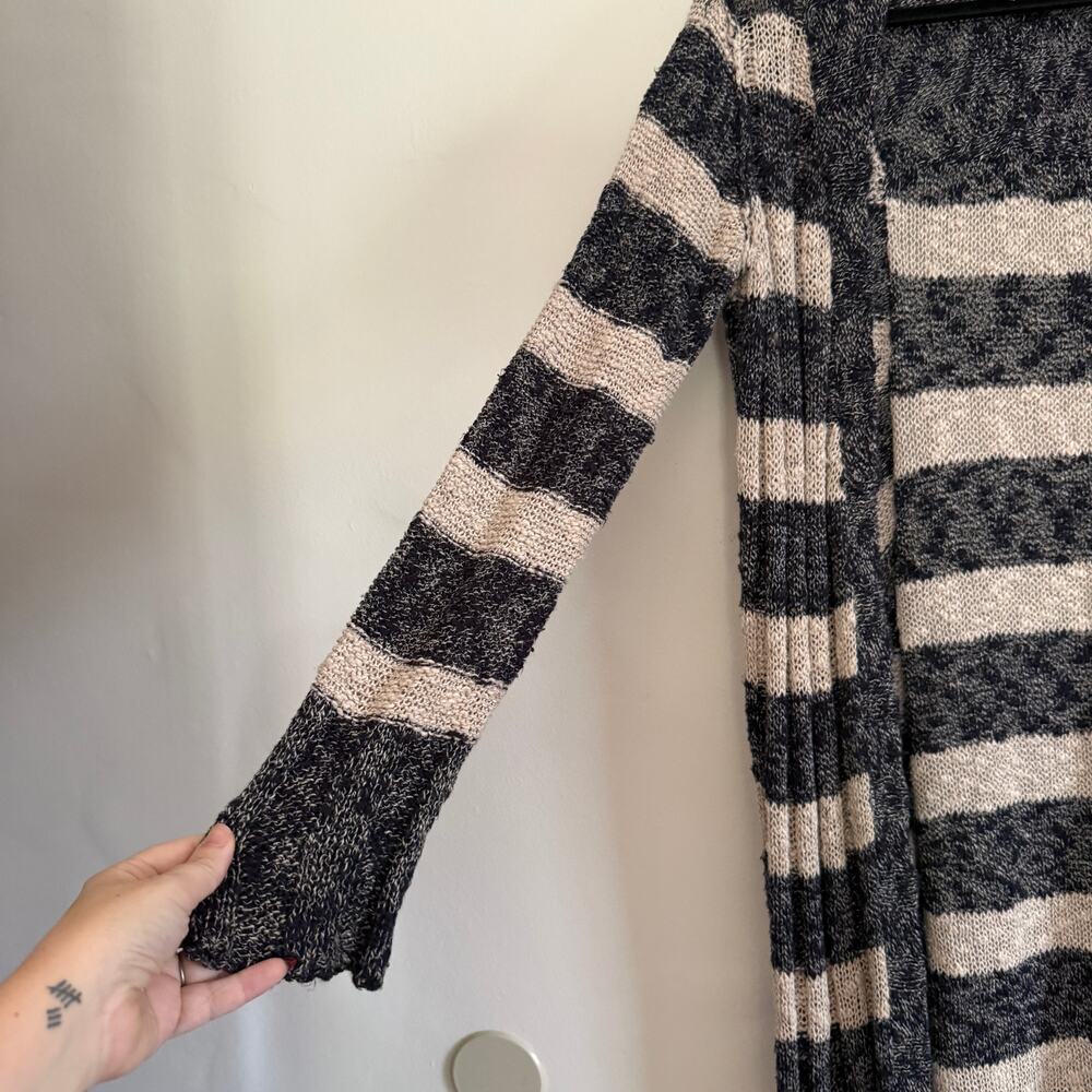 FREE PEOPLE Black and Cream Free Spirit Cotton Linen Blend Long Cardigan Small - Picture 4 of 7